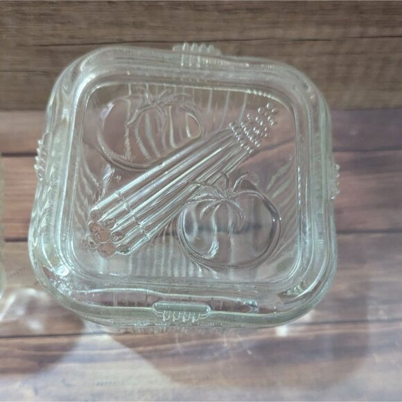 Federal Glass Refrigerator Dish Set Square Clear Vintage Ribbed Tomatoes & Celer - Picture 6 of 8